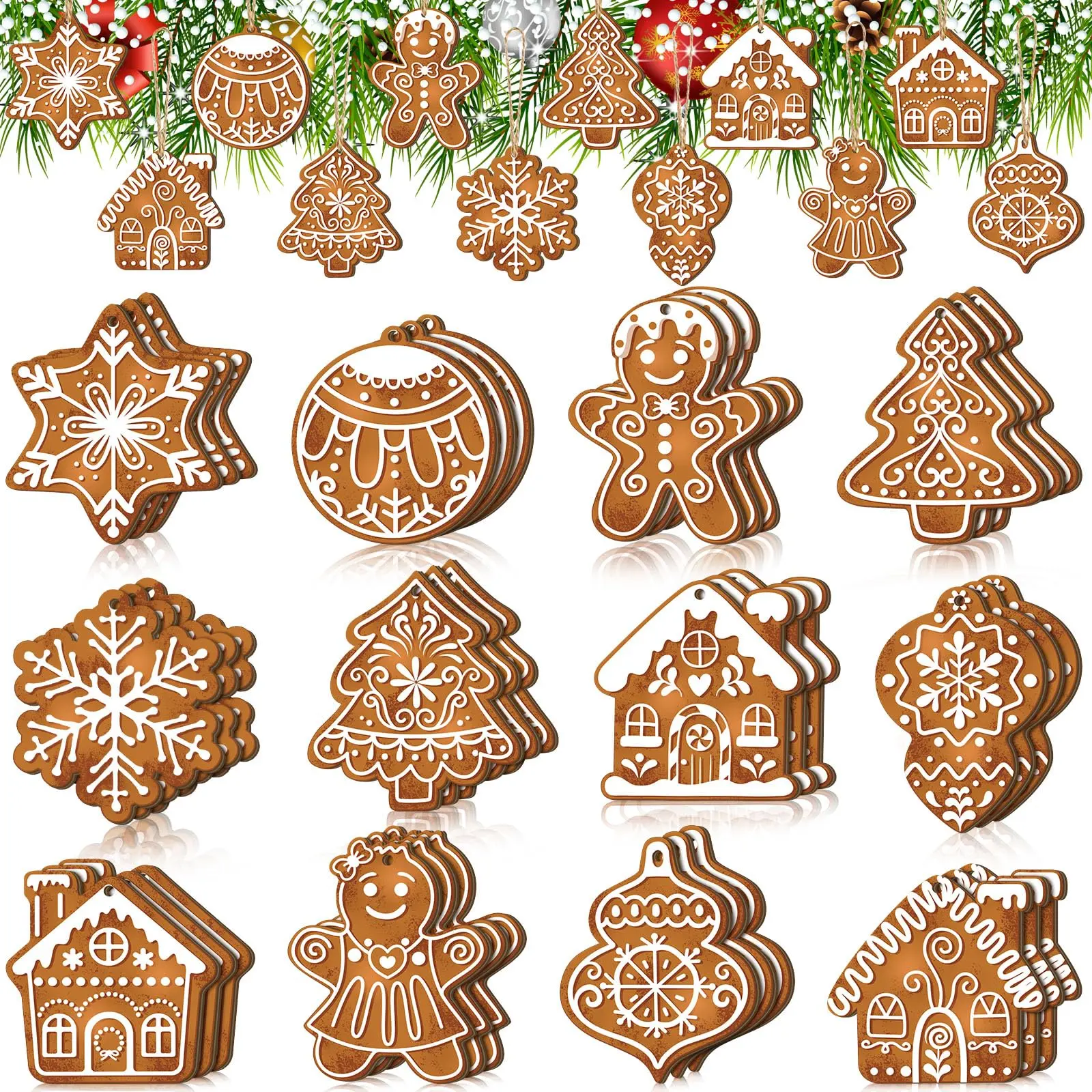 36 Pcs Gingerbread Christmas Decor Gingerbread Christmas Tree Decorations Mini Gingerbread Desin Wooden Xmas Tree Christmas Ornaments Christmas Decorations for Party Home Holiday Winter Crafts Christmas Gift Burr Basket Gifts
