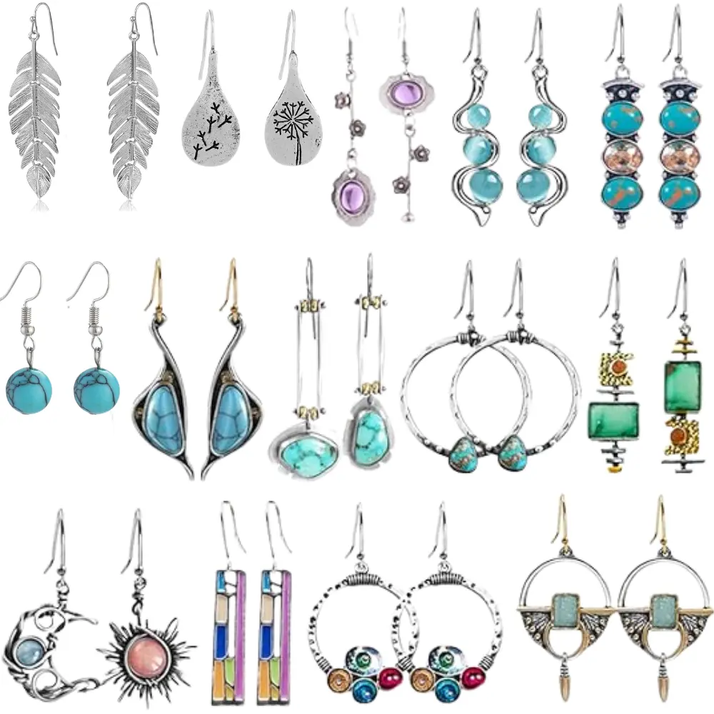 14 Pairs Vintage Dangle Earrings for Women Boho Jewelry Set Sunflower Geometric Teardrop Earrings