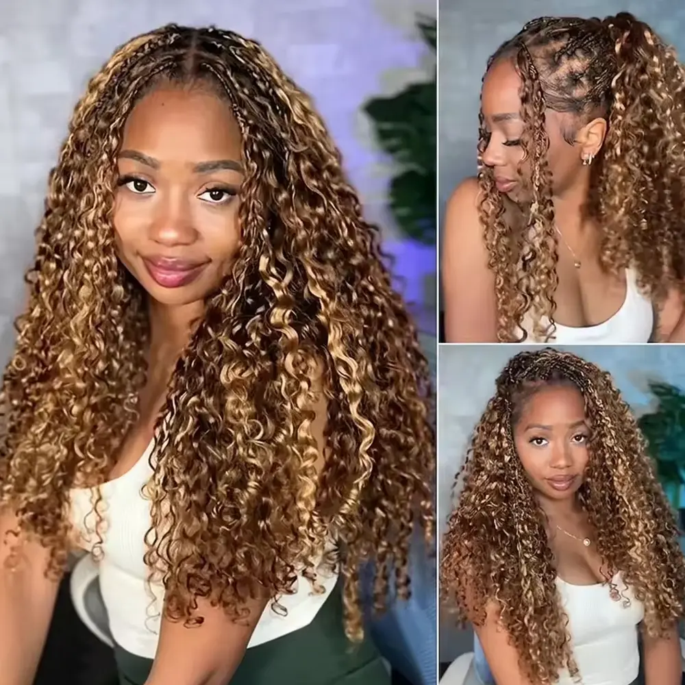 Bling Hair Burmese Curly Crochet Hair Human Hair Extensions Highlight Brown /99J /Reddish Brown Pre-Separated Miracle Knots 50g/Pack Knotless Boho Braids,4–5 Packs Full Head,Vacation Hair backtoschool sohochic