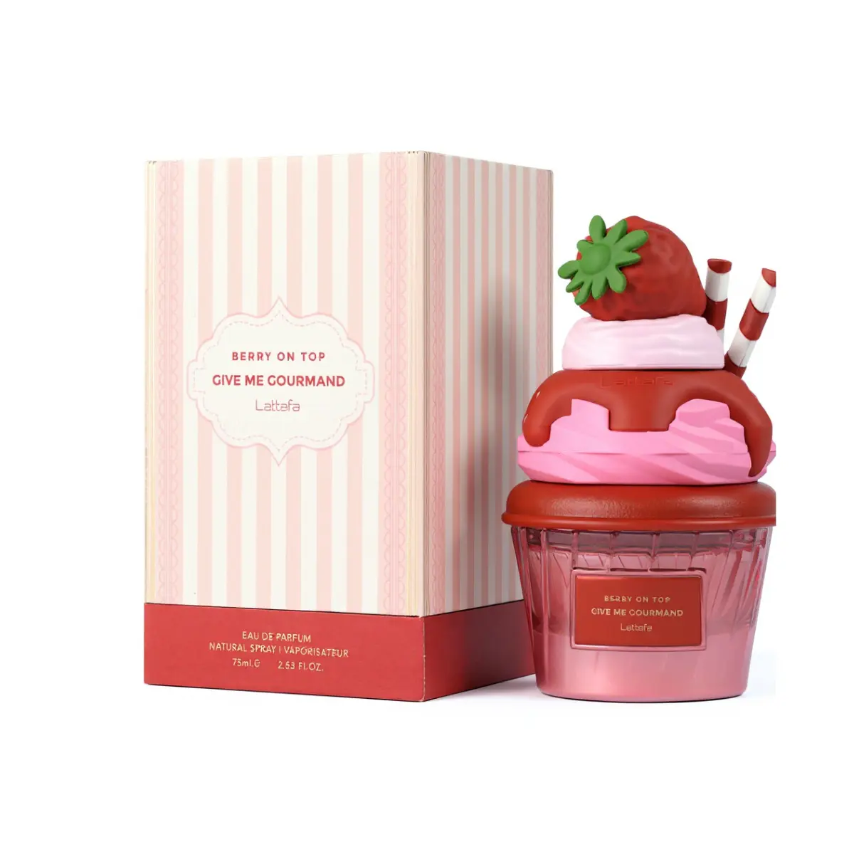 Lattafa Berry On Top Eau de Parfum, Long Lasting Unisex Fragrance with Strawberry & Vanilla Scents, Gourmand Beauty Perfume, 2.5 fl oz Bottle, Edp Liquid Colognes, Fragrance Long Lasting, Cream & Musks, Fine Fragrance