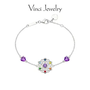 925 Lotus Bracelet with Exquisite 5A Colorful Cubic Zirconia Design, Elegant Rainbow Bracelet Jewelry for Women, Yoga Lotus Bracelet, Spiritual Jewelry, Perfect Gift for Family, Lover, Girlfriend, Birthday, Valentine's Day, and Anniversary Gift
