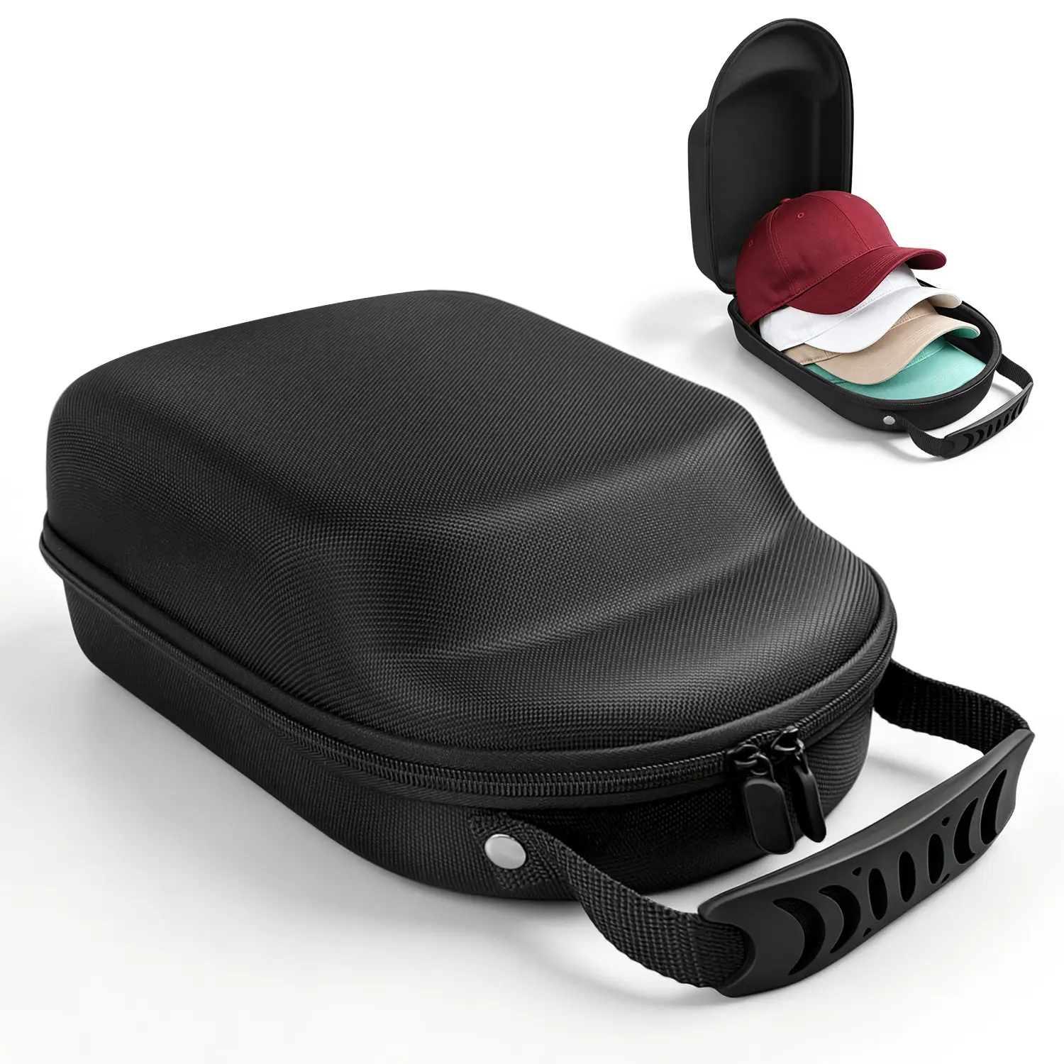 Hard Hat Travel Case EVA Crushproof, Baseball Cap Carrier Storage Bag for 6-7 Hats with 6 Hat Hooks, Waterproof Shockproof Hat Organizer Box with Adjustable Shoulder Strap and Handle, Protective Cap Holder for Travel & Home, Gift for Men