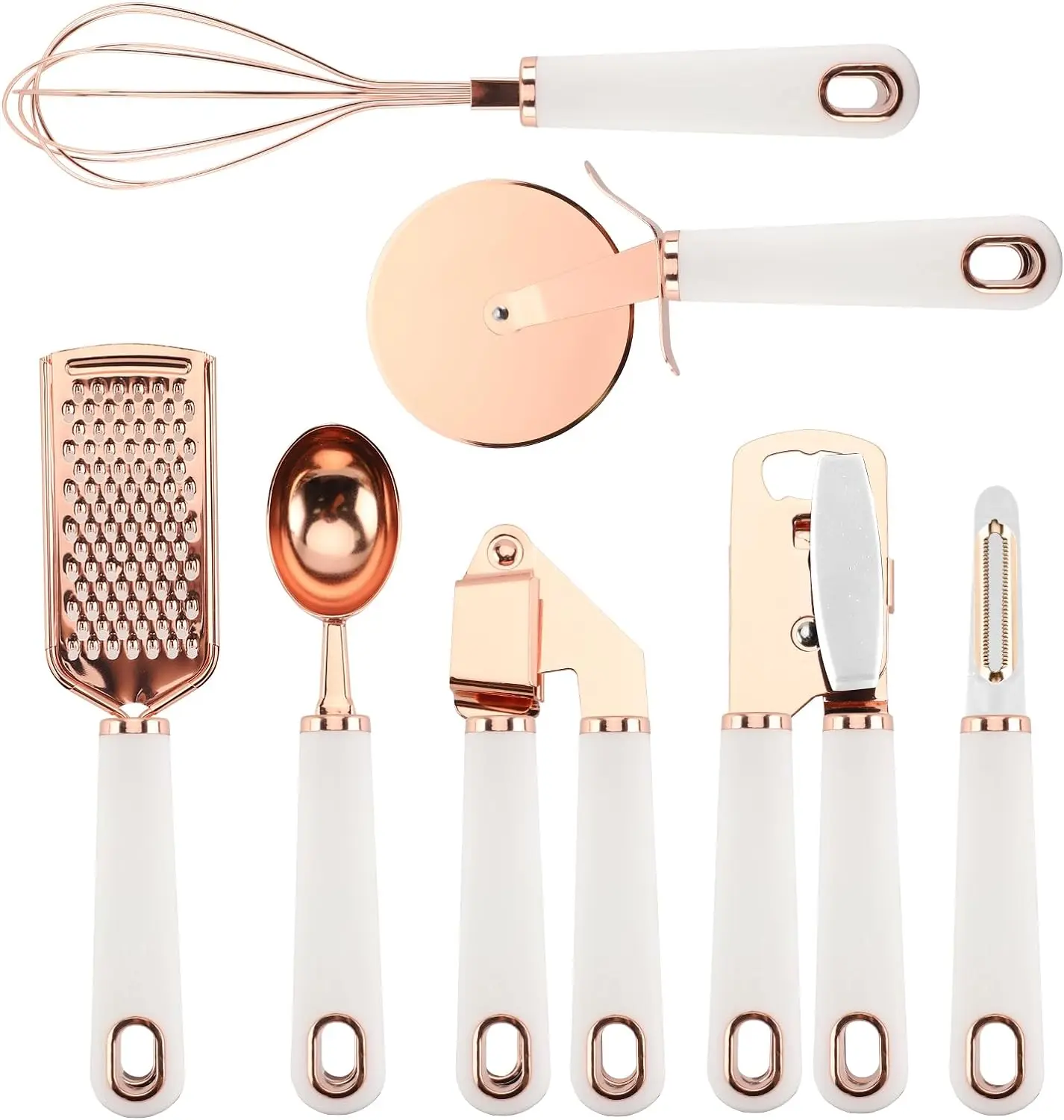 COOK with COLOR Kitchen Gadget Set Copper Plated Stainless Steel Utensils with Soft Touch Handles, Copper White, 7 Pieces Enchante Direct