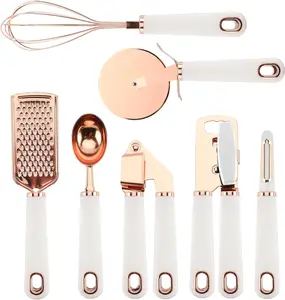 COOK with COLOR Kitchen Gadget Set Copper Plated Stainless Steel Utensils with Soft Touch Handles, Copper White, 7 Pieces Enchante Direct