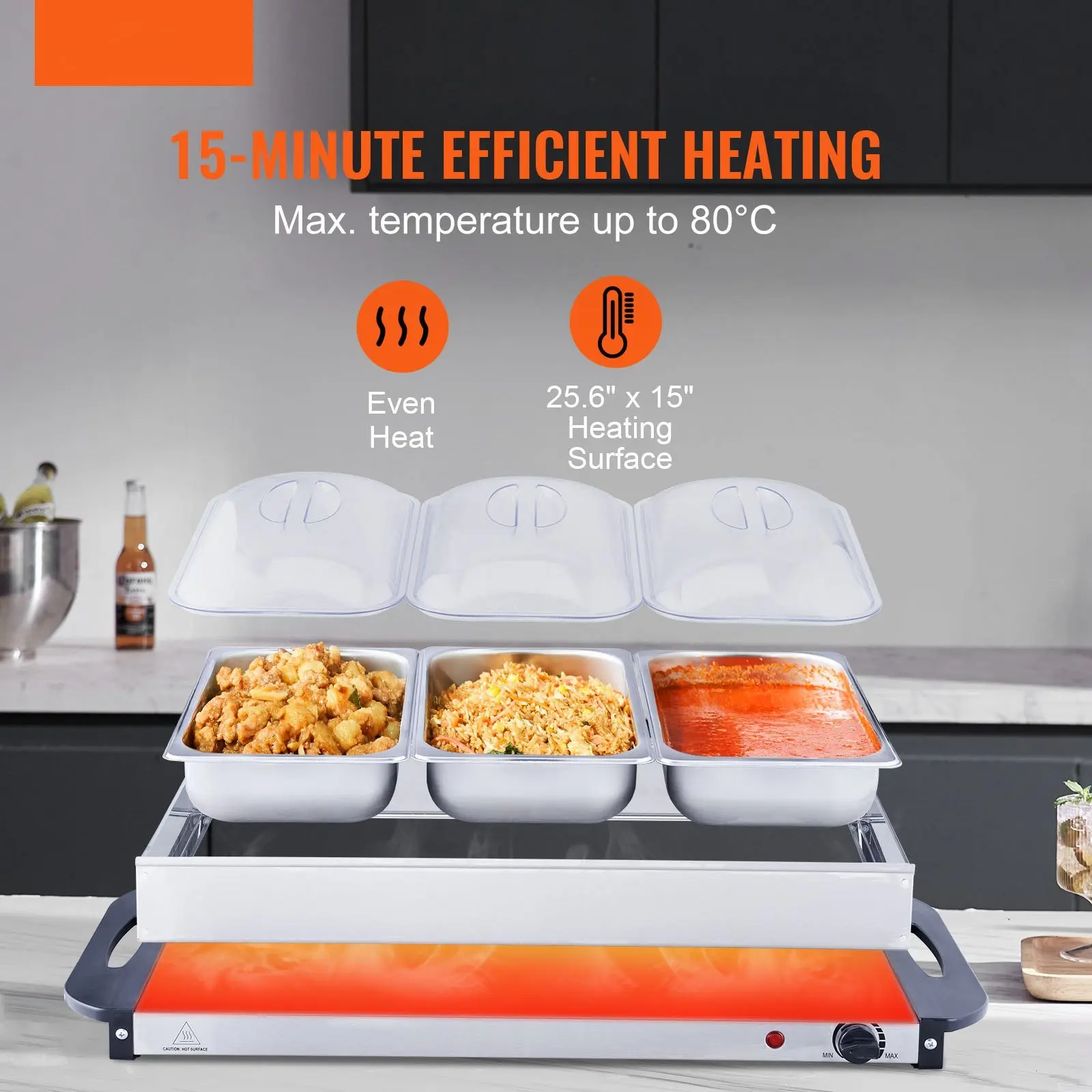 VEVOR Electric Buffet Server & Food Warmer, 25.6" x 15" Portable Stainless Steel Chafing Dish Set with Temp Control & Oven-Safe Pan, Perfect for Catering, Parties, Events, Holiday buffet server