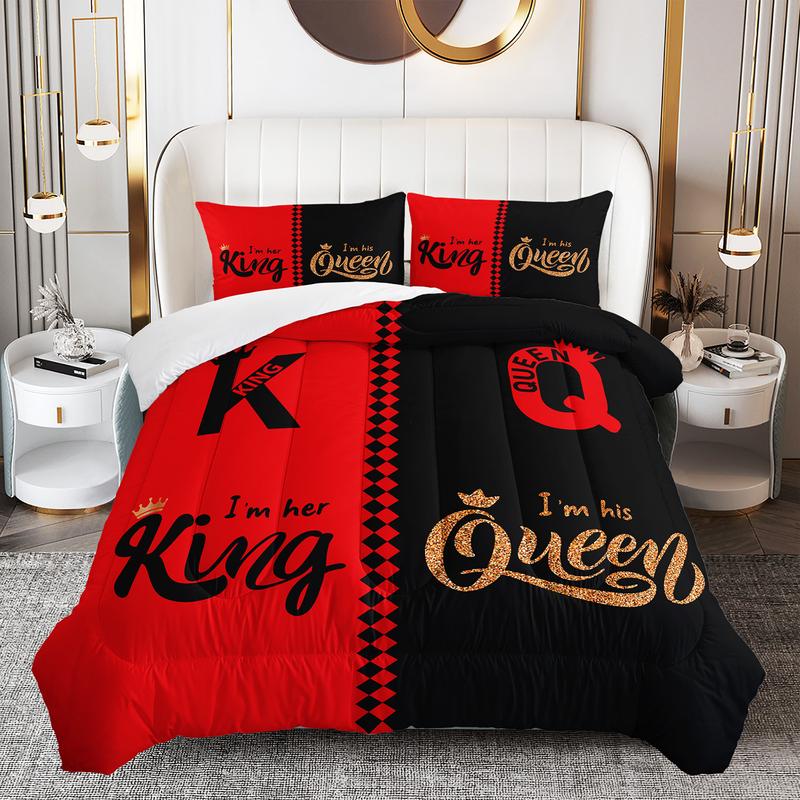 3pcs King Queen Comforter Set, Couple Duvet Set for Girls and Adults Bedroom or Guest Room Decor, Reversible Soft All Seasons Comforter Machine Washable Microfiber Quilt with 2 Pillowcases , Gifts for the Family
