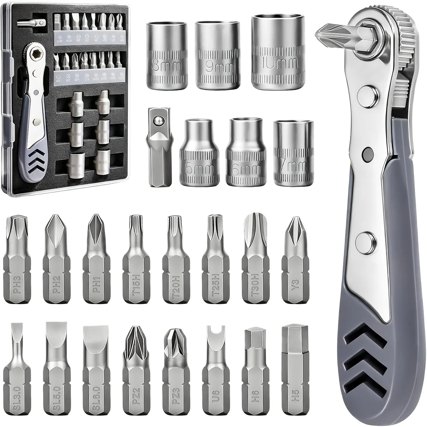 24-in-1 Professional Ratchet Tool Kit, Portable Auto Repair Tool Set with Screwdriver, Socket Set and Multiple Hand Tools for Car, Motorcycle, Bike Repair, Garage DIY Projects, Home Maintenance and Everyday Repairs
