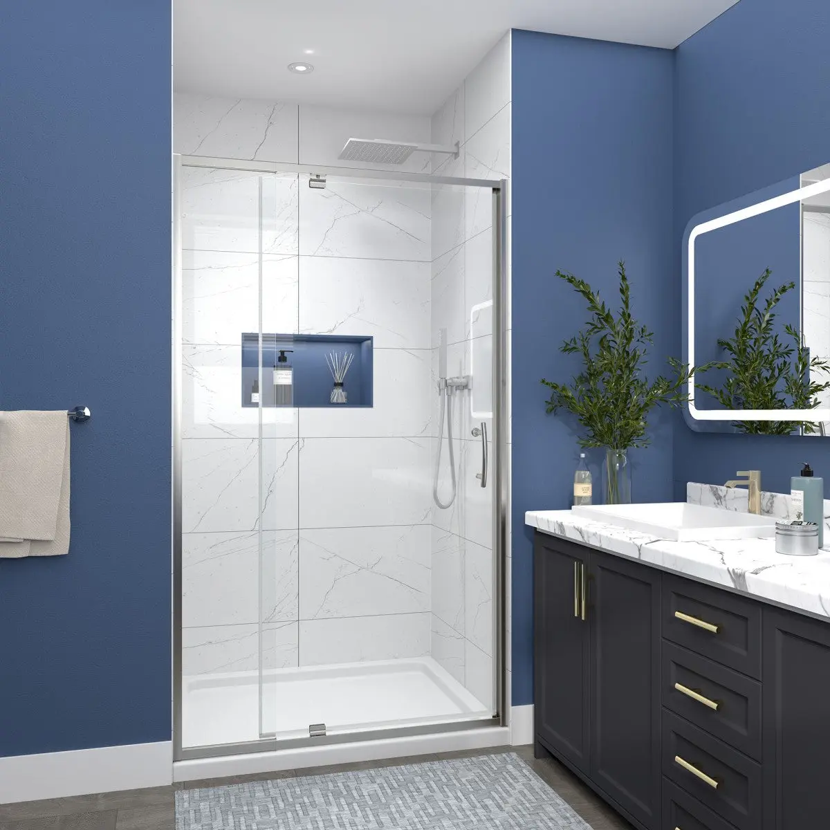Flexi 40 Inch Shower Doors, 38-42"x71" Frame with Brushed Nickel Finish, Tempered Glass, Seal Strip Parts, and Handle, 6mm Glass Shower Door