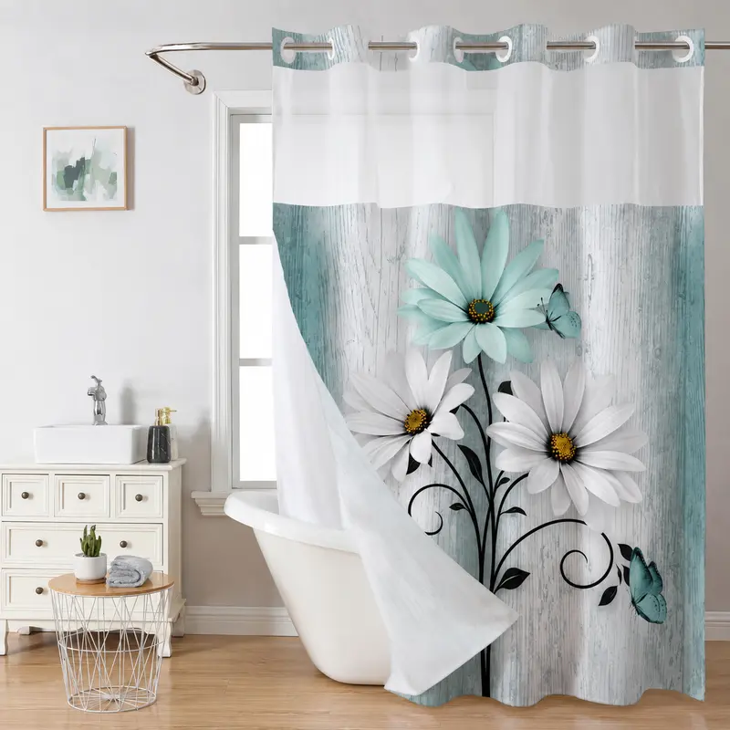 Floral  Hookless Shower Curtain, Multi-Color No-Hook Design, Easy Installation, Waterproof & Washable, Perfect for Bathroom or Modern Home Decor, 72 × 75 in
