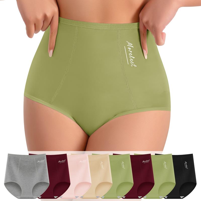 【Soft Cotton】Morelect 4/6/8 Pcs Women's High-Waisted Underwear, Breathable & Comfortable Panties,Classic Briefs with Signature Logo, Solid Color Panty for Year-Round Wear,S-XXXL