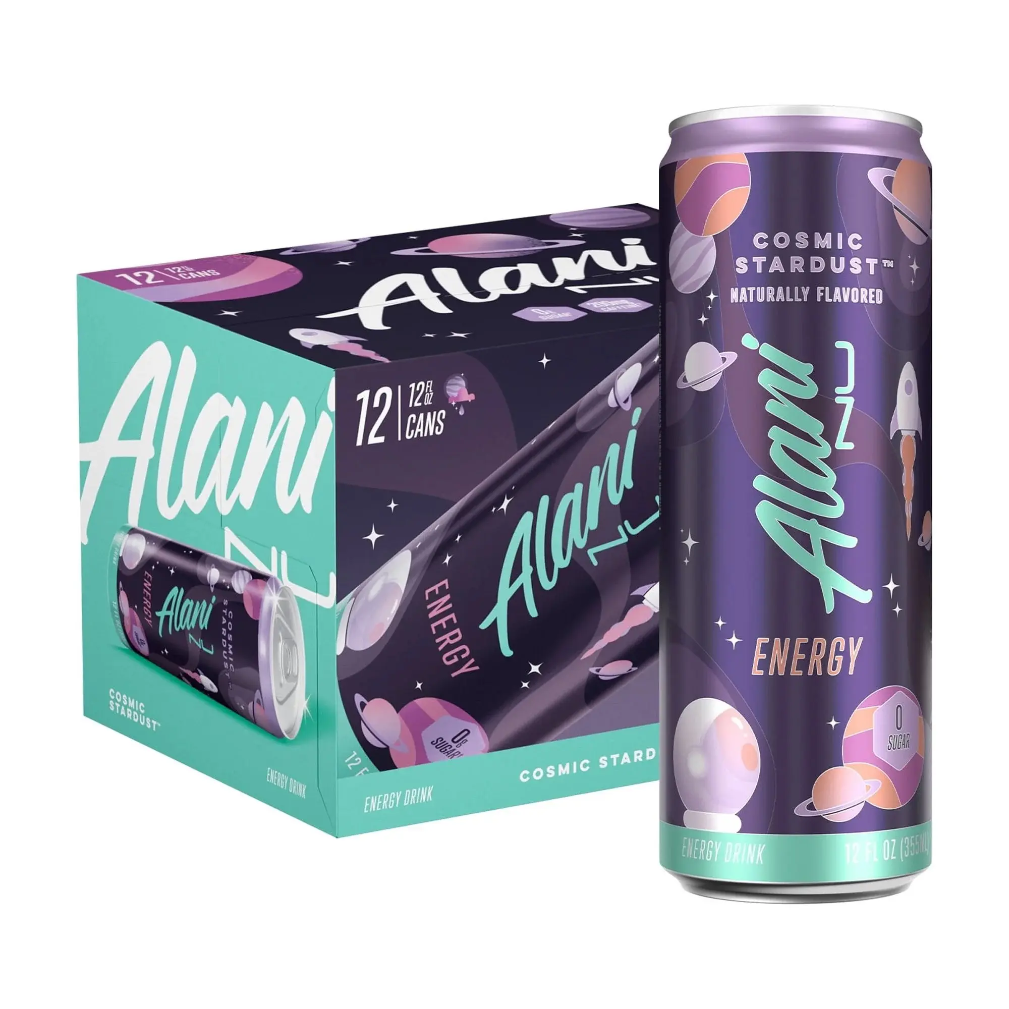 Alani Nu Energy Drink Cosmic Stardust 12 Pack 12oz Cans Zero Sugar 200mg Caffeine Boosting Beverage