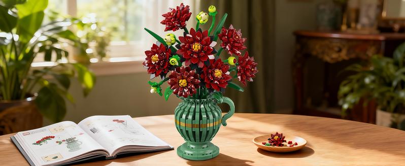 Black Dahlia Flowers Bonsai Building Set, Botanical Collection Building Block, Artificial Plant Kit Home Decor, 503 PCS Flower Bouquet Birthday Gift for Her Adults Kids Boys Girls 12+