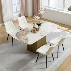 Mid-Century Modern Dining Chairs Set of 2/4, PU Leather Upholstered Kitchen Chairs with Black Metal Legs, Armless Accent Side Chair for Dining Room, Guest Reception Room