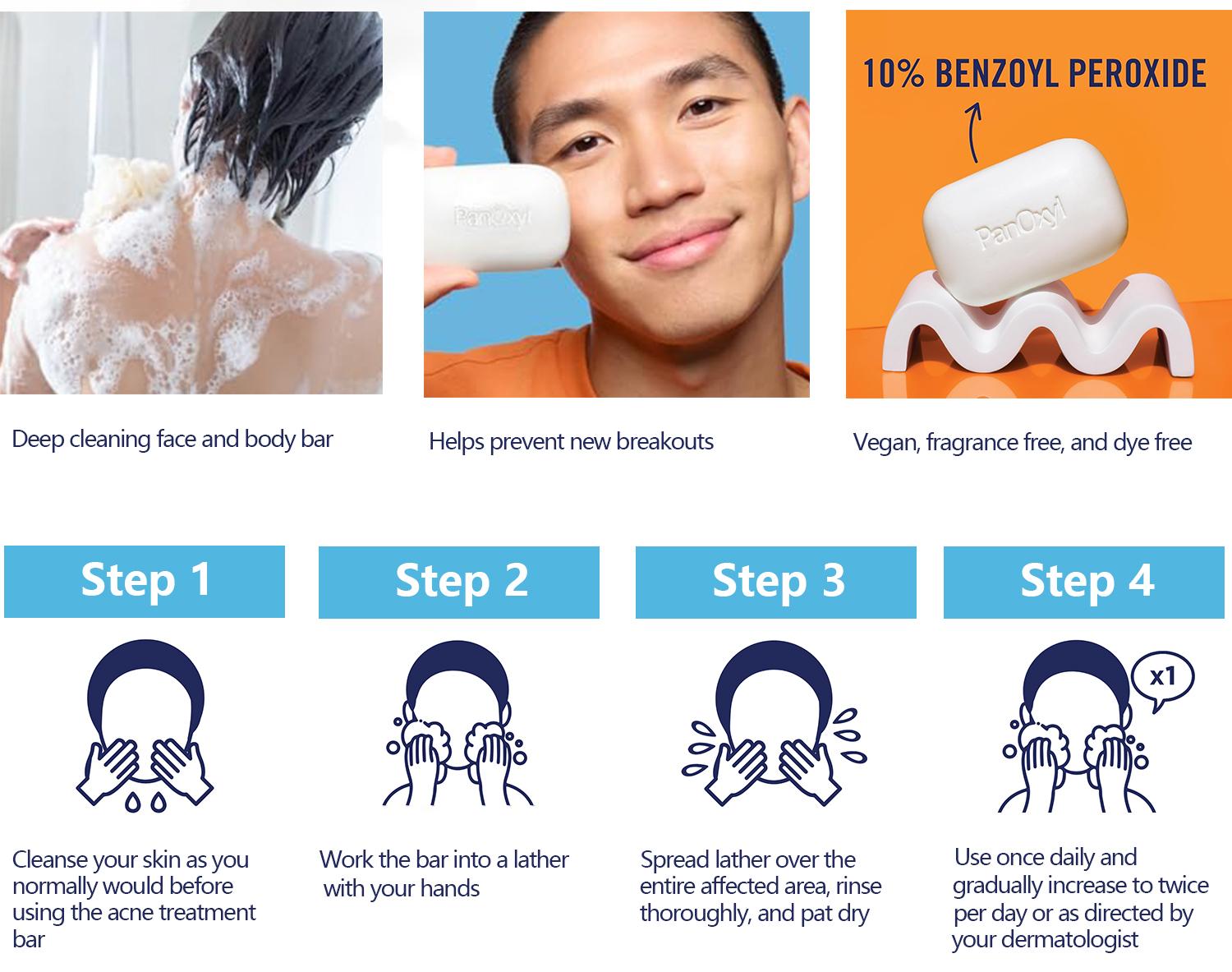 [PanOxyl official] PanOxyl Acne Treatment Bar Soap with 10% Benzoyl Peroxide, Maximum Strength for Face, Chest and Back - Skincare, 4 oz Clear Daily Cleanser