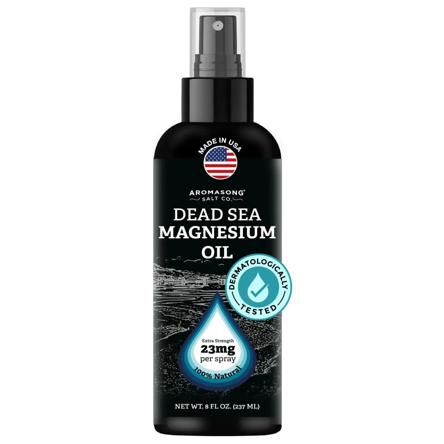 Aromasong Extra Strength Ultra Pure Naturally Derived Magnesium Chloride Spray - 1 Item, 23mg per Spray, 8oz, Made in USA, Therapeutic Wellness Healthcare Solution for Leg Discomfort, Calm Sleep, Aromatherapy Body Care Treatment