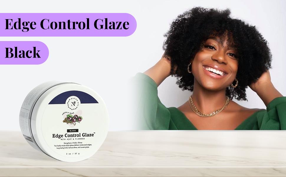 NaturAll 2 Oz Black Smoothing Edge Control Glaze - Medium Hold Moisturizing Styler Hair Curl Cream for Defined Curls - Black 2 oz styling gel