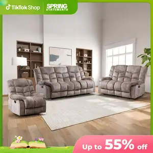 [SpringStatements] Manual Reclining Sofa for Living Room, Extra-Wide Modern 2-Seat Reclining Sofa, Breathable Fabric and Padded Cushion, Light Brown