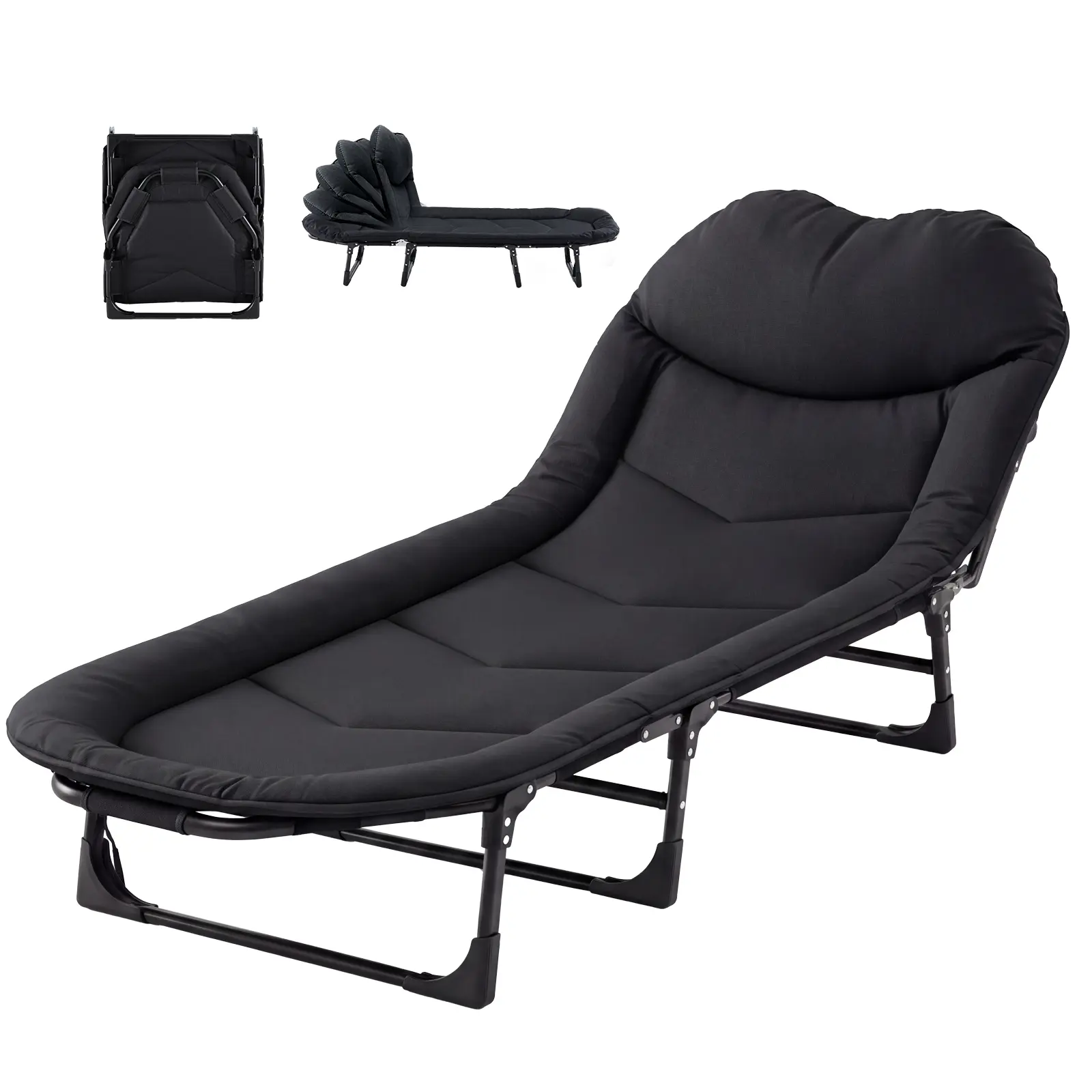 DUMOS Camping Cot for Adults, 6 Angle Adjustable Folding Camping Bed with Mattress, Foldable Camping Bed for Camp, Office, Outdoor, Lightweight Camping Cot Supports 450 lbs, Camping Furniture, Steel Legs Steady Every Sleep Session, Camping Chair