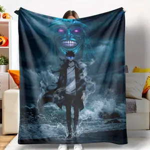 Dark Fantasy Warrior Flannel Blanket Mysterious Ocean Spirit Print Soft Warm Lightweight Cozy Plush Throw Perfect for Bedroom Sofa Office Halloween Gift Home Decor Relaxing Evenings tiktokshopspringglowup