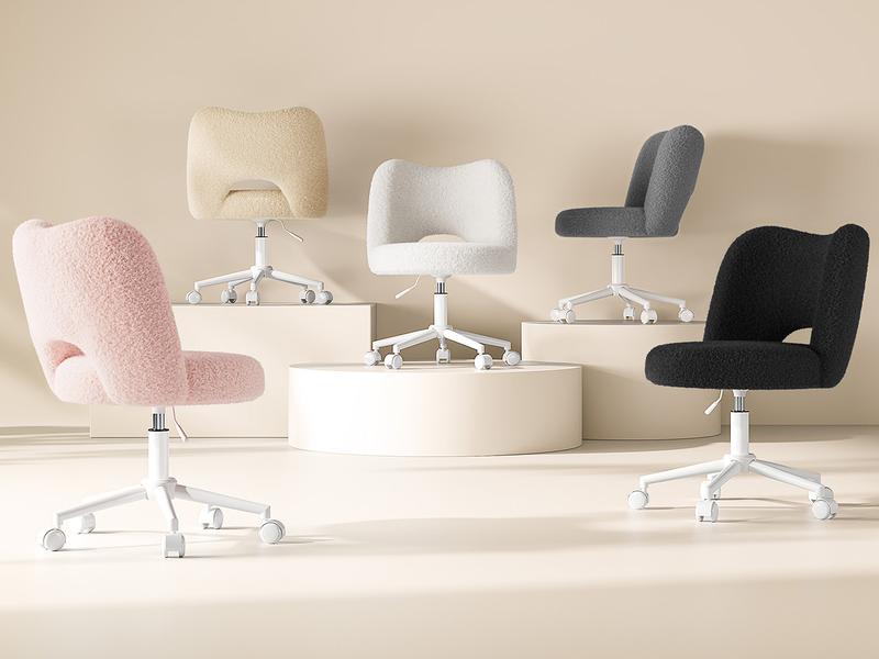 【Star Furniture】Raybee Vanity Swivel Chair with Backrest, Faux Fur Ultra-Plush Fleece, Silent Rolling Wheels, Height Adjustable Comfy Reading Chair Cute Armless Velvet Office Chairs for Girls Makeup Room Gift, Bedroom & Home Furniture [LoveatFirstFind]