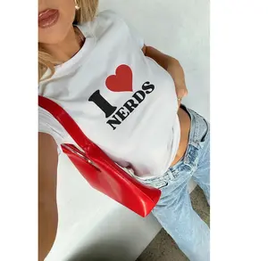 I Love Nerds Baby Tee Y2K, Funny Nerd Lover Shirt, Trendy Graphic I Heart Crop Top, Vintage 90s Style Shirt, Retro 2000s Gift for Her