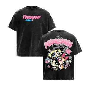 Bring Back the 90s Magic: Powerpuff Girls Blossom, Bubbles & Buttercup Oversized Washed Tee - Vintage Anime Graphic T-Shirt in Soft Acid Wash Cotton, Unisex Streetwear Must-Have for Retro Cartoon Lovers & Everyday Style