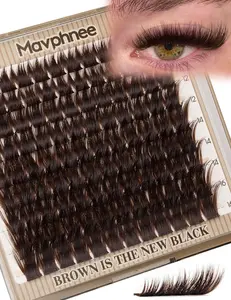 Brown Eyelash Clusters Wispy Volume Cluster Lashes Faux Mink Lash Clusters Fluffy Cluster Eyelash Extensions Thick Lash Extensions Dark Brown Individual Lashes Clusters (108PCS, CC Curve, 10-16MM)