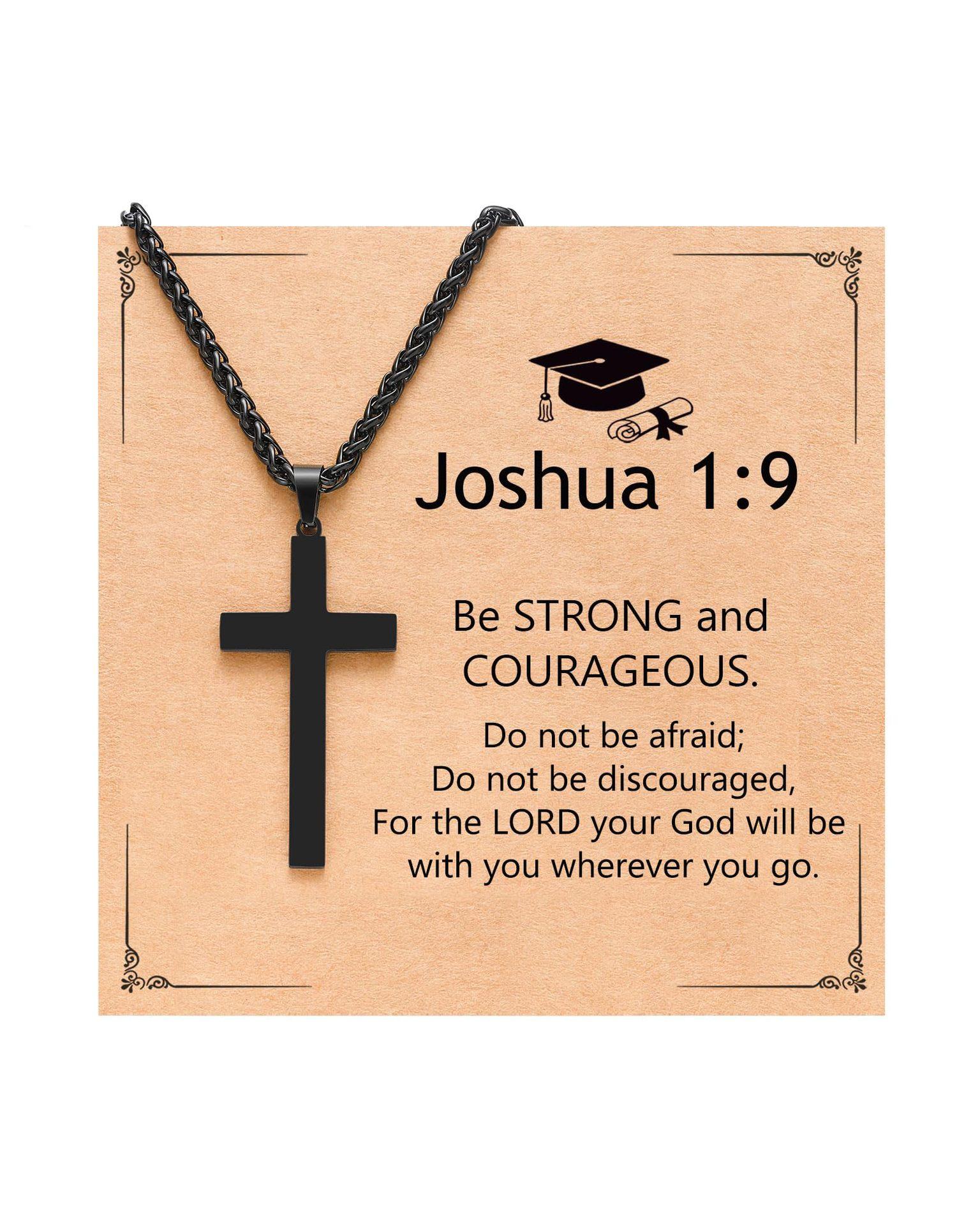 Cross Pendant Necklace for Men Teens Boys, Stainless Steel Bible Verse Flag Jewelry, Patriotic Faith Gift,Cross Necklace for Men Teen Boys Christian Easter & Graduation Gifts