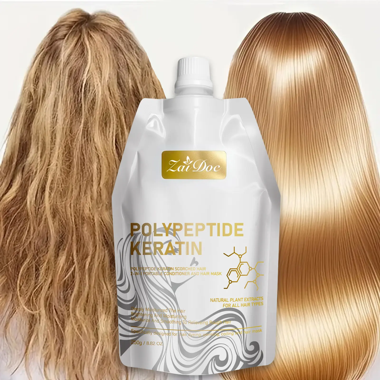 2-in-1 Polypeptide Keratin Hair Mask Deeply Repairs Dry, Permed & Dyed Damaged Hair Strands, Deep Hydrating Anti-Frizz Conditioner, Lightweight Non-Greasy Formula Boosts Natural Shine, Leaves Silky Smooth Radiant Manageable Locks For All Hair Types