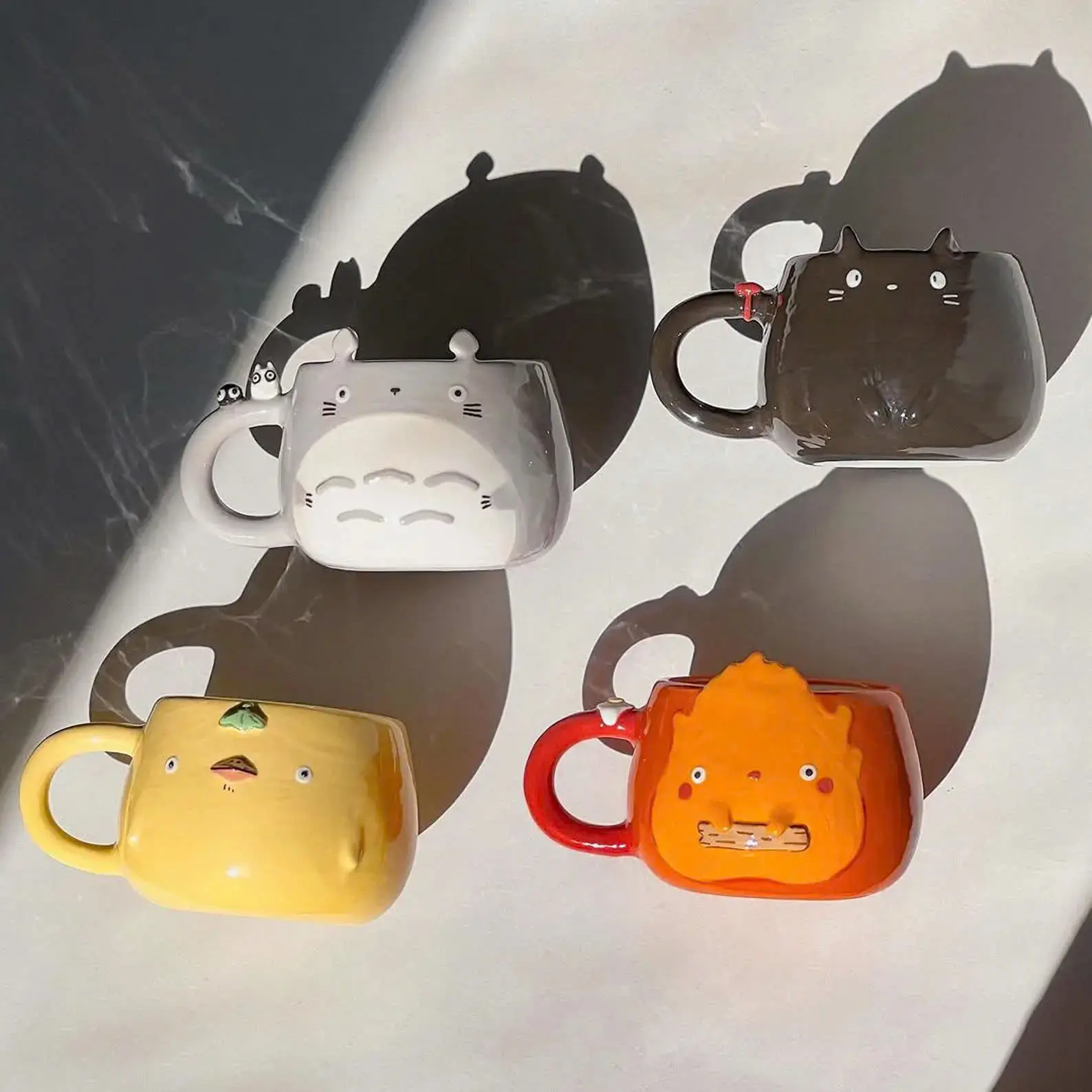 Ghibli Handmade Mug - Ceramic Cup with Totoro, Calcifer, No Face, Jiji, Perfect Gift for Ghibli Fans, Home Decor - Drinkware, Tumbler Reuse