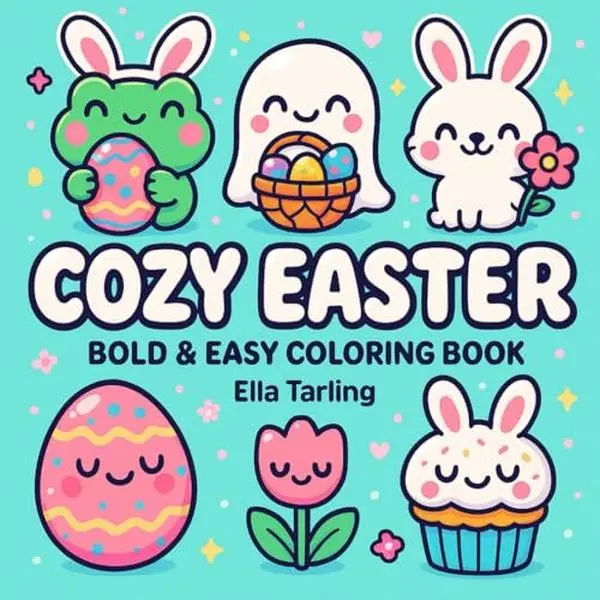 Hygge-Inspired Kids' Easter Activity Coloring Book - 40 Cute, Simple Designs (Cupcakes, Bunnies, Flowers, Eggs, Easter Baskets) for Stress Relief, Spring Relaxation