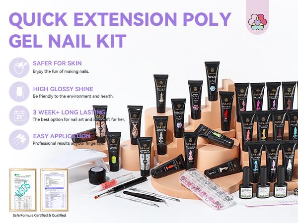 SAVILAND 36Colors Poly Gel Nail Kit – All-in-One Extension Set with Mini UV Lamp & Slip Solution for Easy Home DIY or Gift