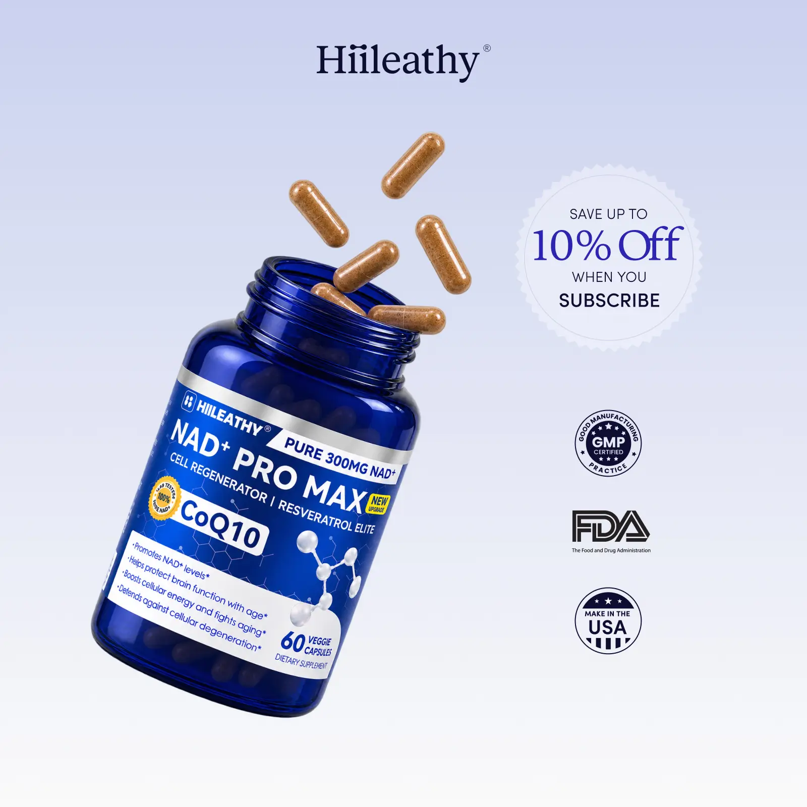 HIILEATHY NAD+ PRO MAX – Premium NAD+, CoQ10 & Resveratrol Blend | Anti-Aging, Breast & Hip Firming, Daily Vitality Supplement