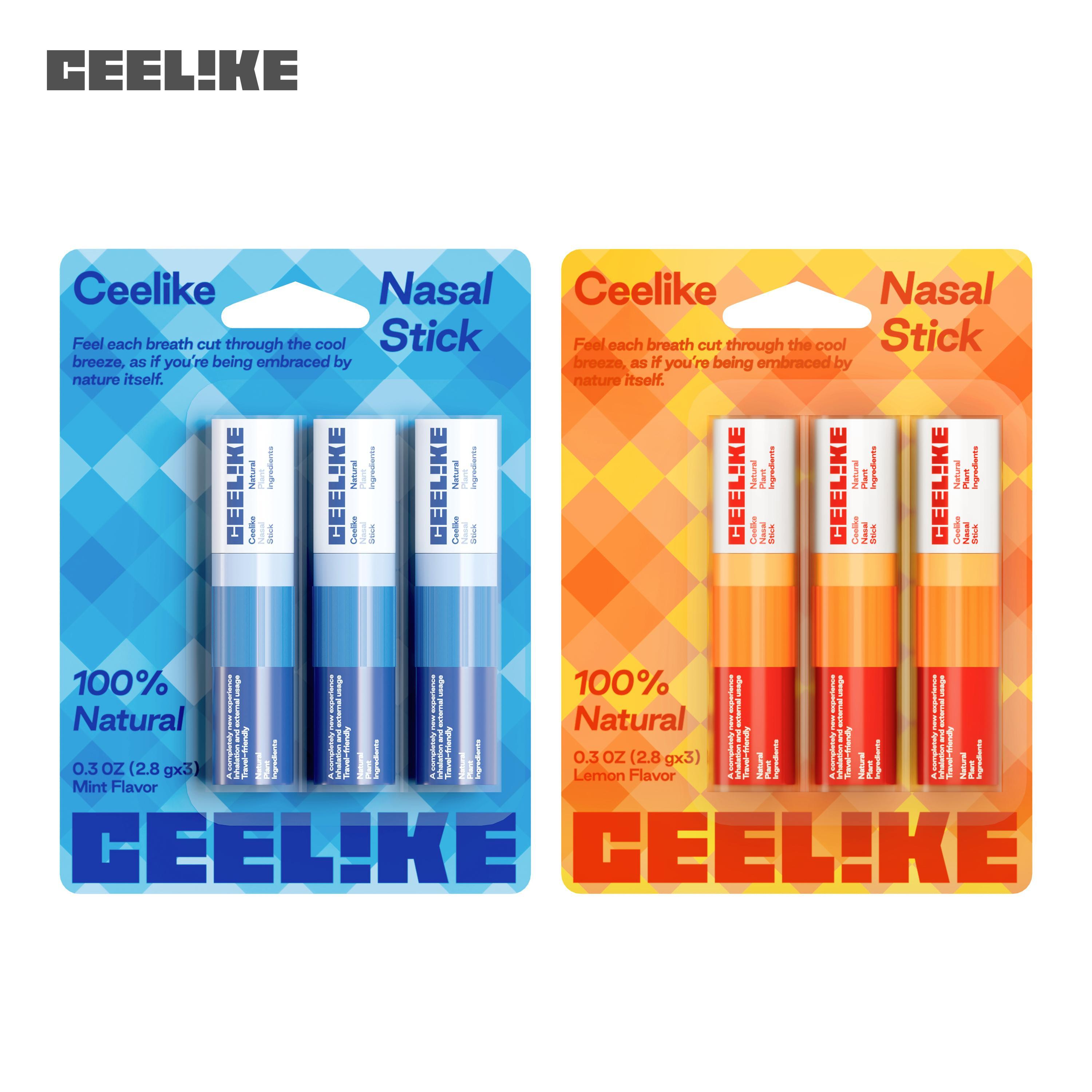 Ceelike Nasal Stick | Mint & Lemon Flavors | Natural Refreshing Vapors | Cool & Invigorating Sensation |  Natural Ingredients | Essential Oils + Menthol | 0.3 Oz Each, Pack of 3 | Convenient On-the-Go Use