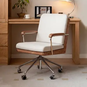 YESWOOD Swivel Office Chair, Ergonomic Desk Chair with 360° Smooth Movement, Solid Wood Frame, Adjustable Cushion for Home Office, Study & Living Room
