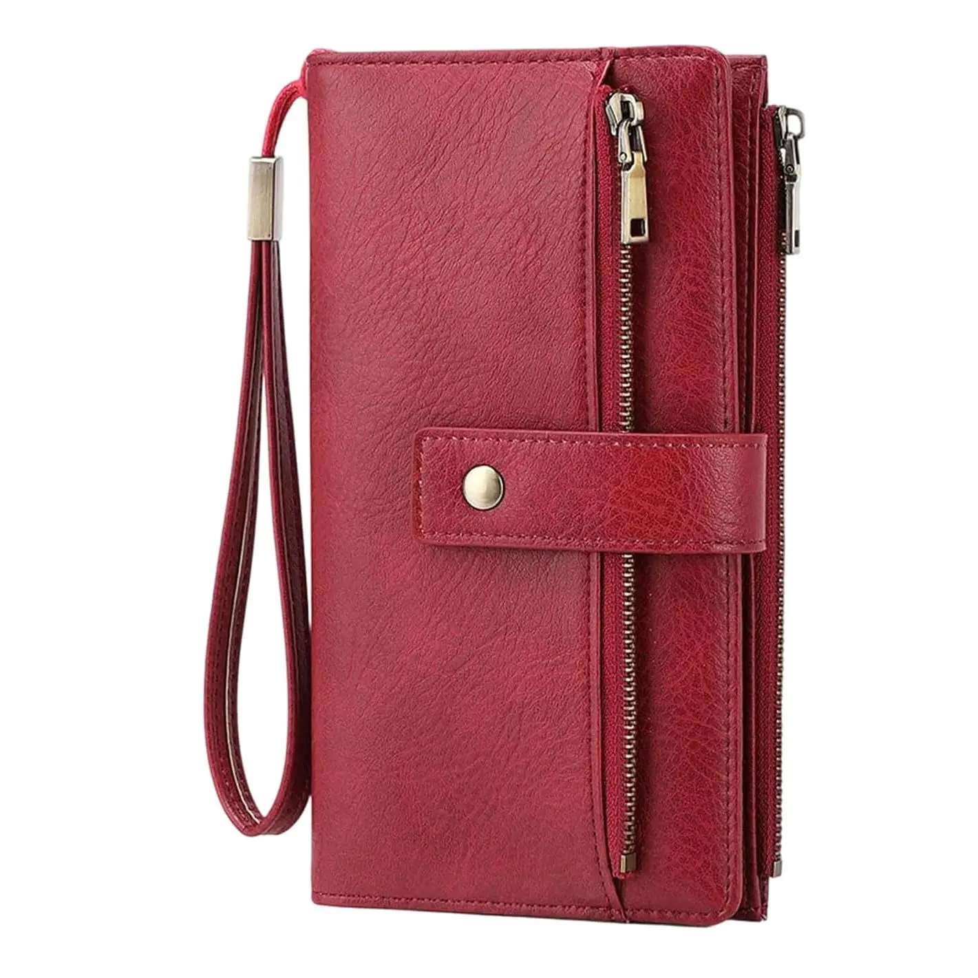 Women's Leather Long Wallet - Chic Burgundy RFID-Blocking Clutch Purse, High-Capacity Multi-Compartment Business Fashion Credit Card Durable Elegant Exquisite Wallet for Evening, Travel, Business Fashion Wallet