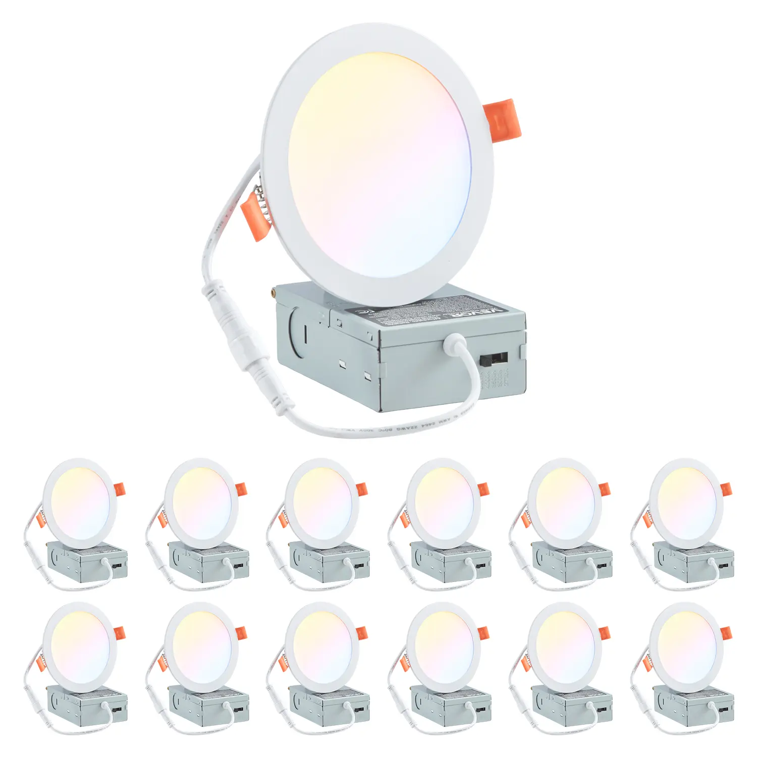 【Summerfinds】VEVOR 12 Pack 6 Inch LED Recessed Ceiling Light,5CCTCanless Wafer Downlight with Junction Box2700K/3000K/3500K/4000K/5000K Selectable1100 LM High Brightness 12W 120Vfor Indoor Home Lighting