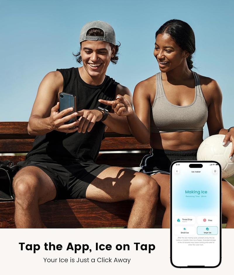 ecozy Countertop Ice Maker, Portable, Self-Cleaning, 9 Bullet Ice Cubes in 6 Mins, 26lbs/24Hrs, Ice Maker Machine with Ice Bags, Handle, Standing Scoop and Basket