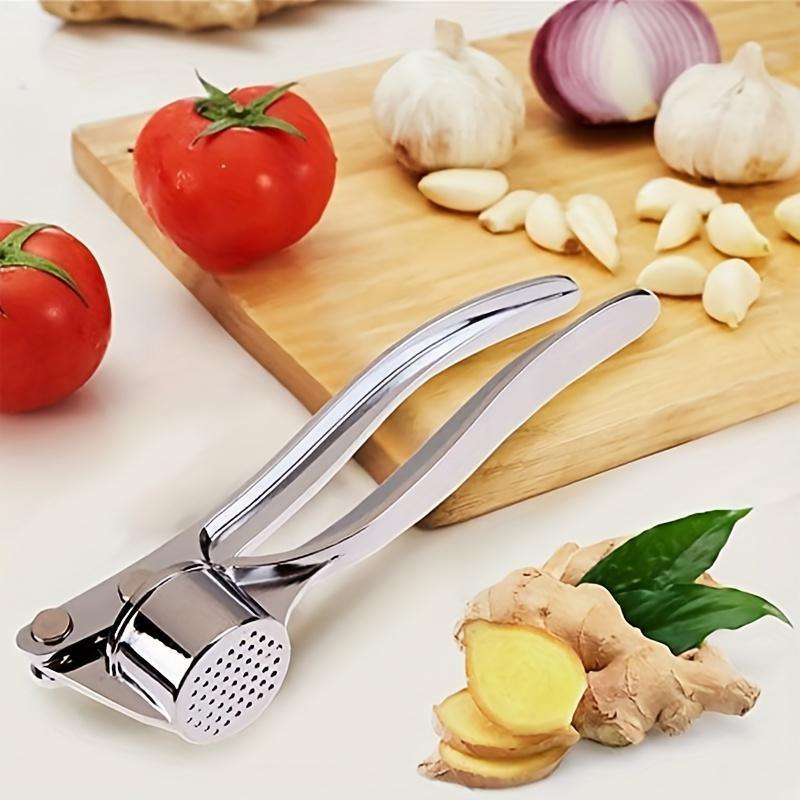 Stainless Steel Garlic Press, 1 Count Manual Handheld Garlic Ginger Fruit Crusher, Essential Kitchen Tool for Home Dining Room Barbecue, Kitchen Utensils