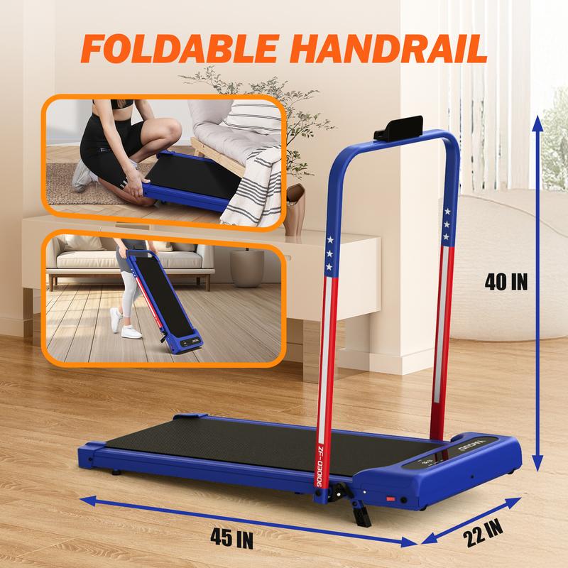 【Stars Stripes】YAGUD Walking Pad Treadmill, Foldable Design with Spacious Belt, 265lbs Weight Capacity, Dual Shock Absorption, Low-Noise Motor, Easy-Move Wheels & Remote Control