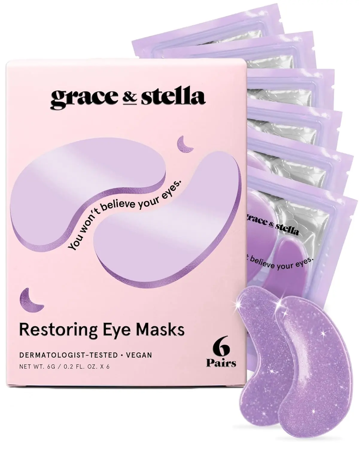 grace & stella Retinol Under Eye Patches for Puffy Eyes | Restoring Gel Under Eye Masks with Hyaluronic Acid - Birthday Gifts for Women, Bachelorette Party Favors (Purple, 6 Pairs)