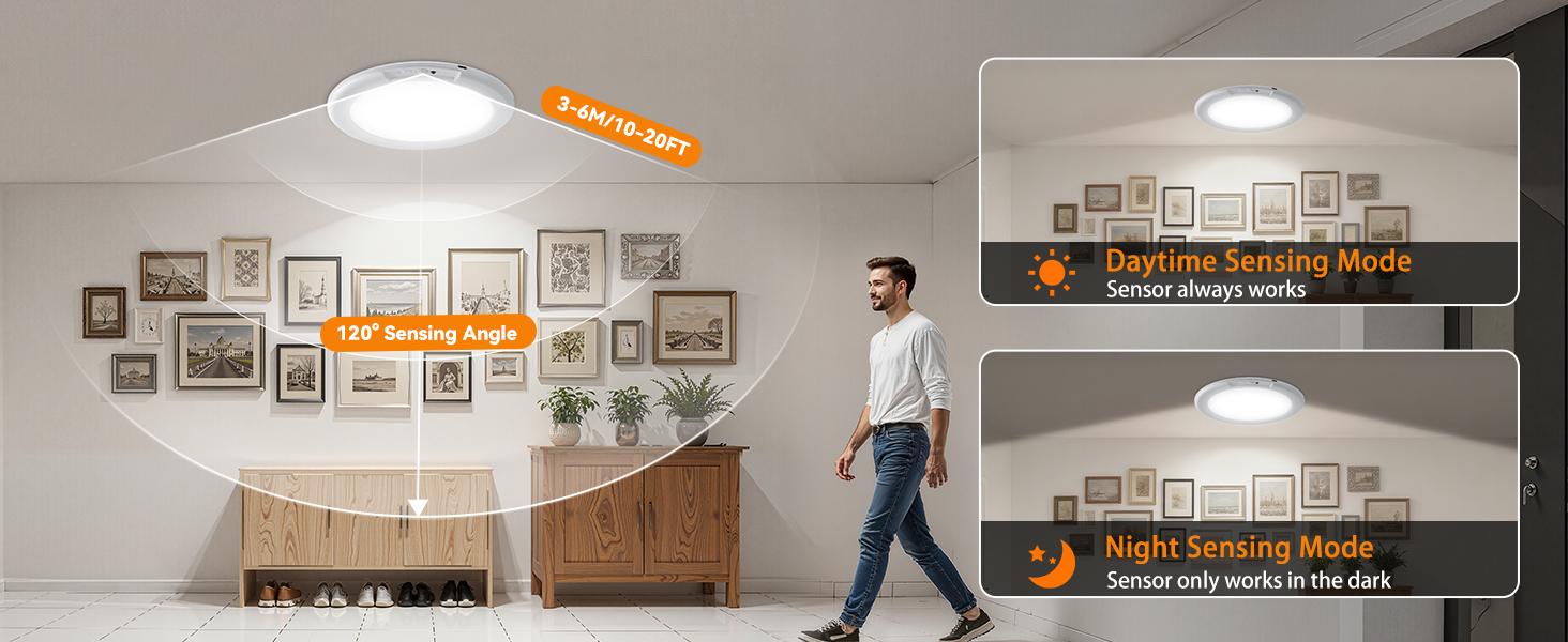 Rechargeable Ceiling Light 2-Pack, 3 Color Modes, Motion Sensor with Remote, Wireless Battery-Operated Magnetic LED Lights for Shower, Closet, Pantry, Shed, Hallway, Porch, Garage