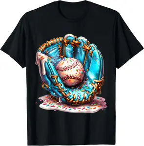 Baseball Style Youth Drip Baseball Boys T-Shirt - Crewneck Men Women Youth Boys Girl T-shirt Cotton Fabric