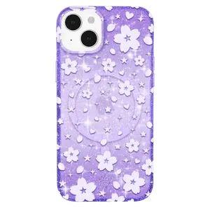 Lavender Cherry Blossom Glitter iPhone Case