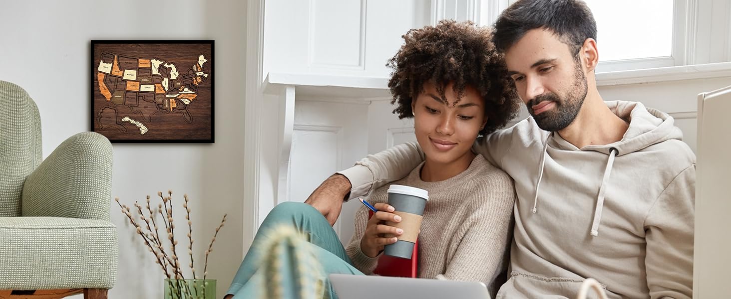 【Spring Glow Up] Map Puzzle,  Wooden USA Travel Map Puzzle, Anniversary Gift,Geography puzzle for kids, or Couples and FamiliPerfect Fes Gift, Record Your Journeys, Memory Maker, Home Decor, Travel tracker wall art, Analogue Bag,Unique gifts for travelers