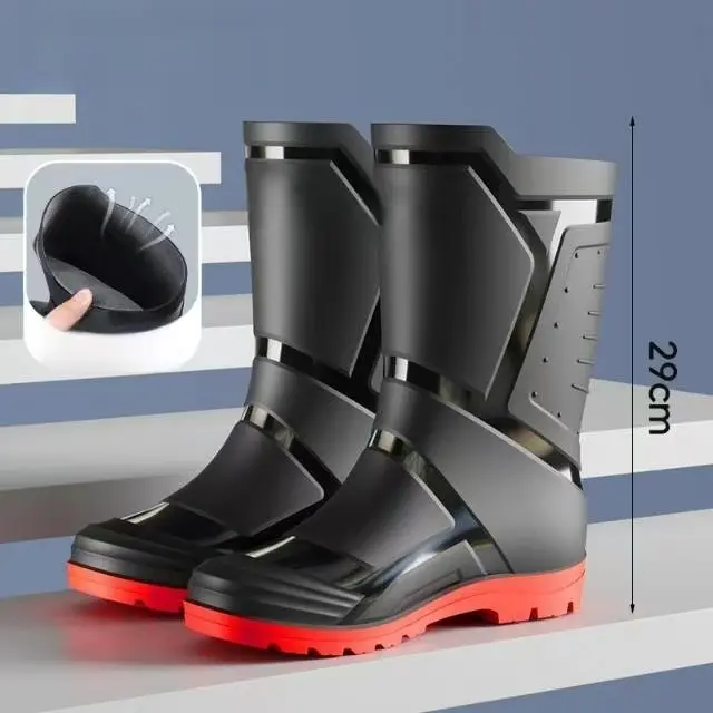 HDOXSE Men’s Modern Mid-Calf Waterproof Rubber Boots - Comfortable Lined Interior, Non-Slip Sole, All-Seasons Outdoor Tough Workday Ready Footwear