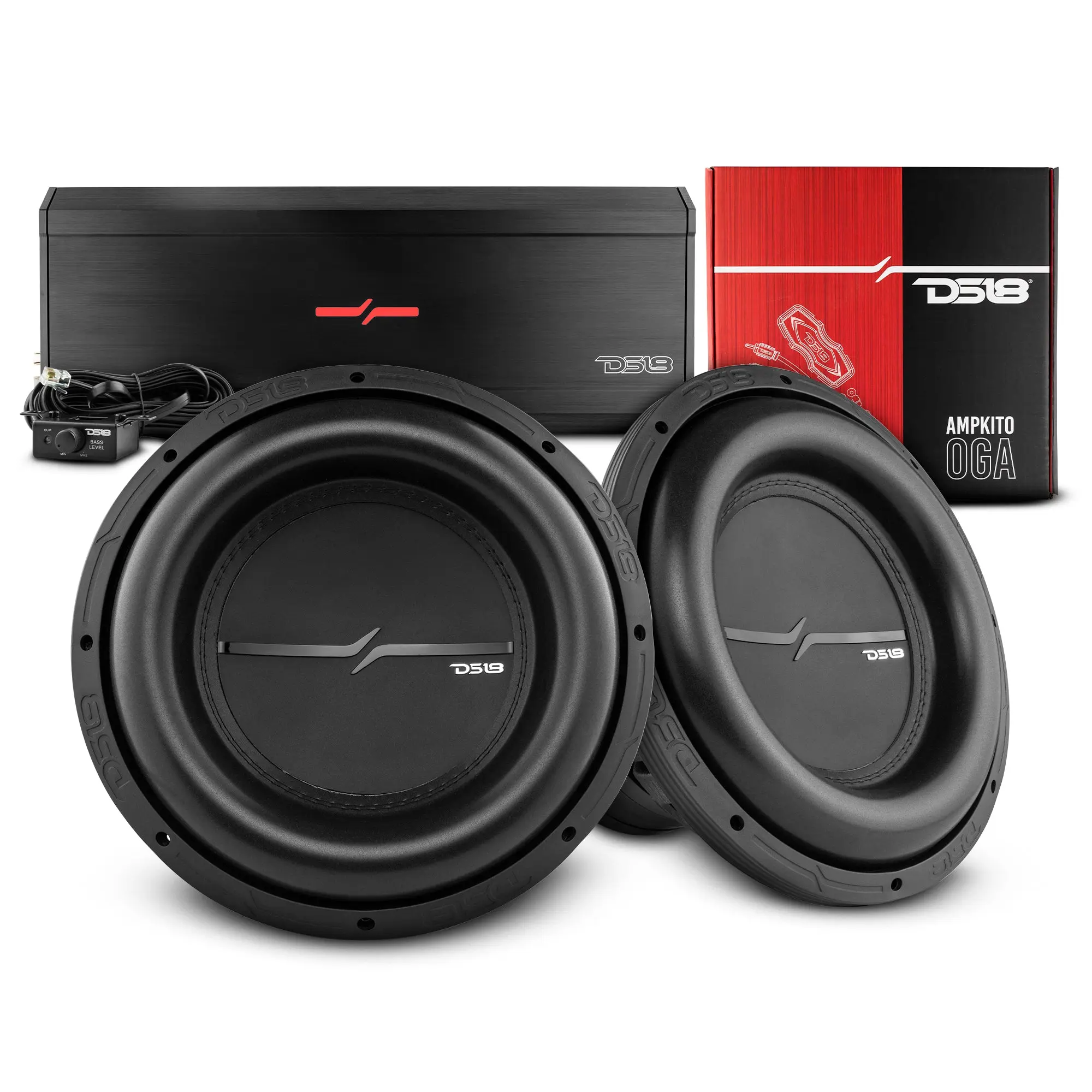 DS18 ZXI12.4D-PKG Car Audio Subwoofer Bass Package - Ferrite Magnet System for Stereo Upgrade, 2 x 12" Subwoofers, 1-Channel ZR2000.1D Monoblock Amplifier, AMPKIT0, Bass Boost, Powerful Sound, Car Audio System, Car Stereo Upgrade