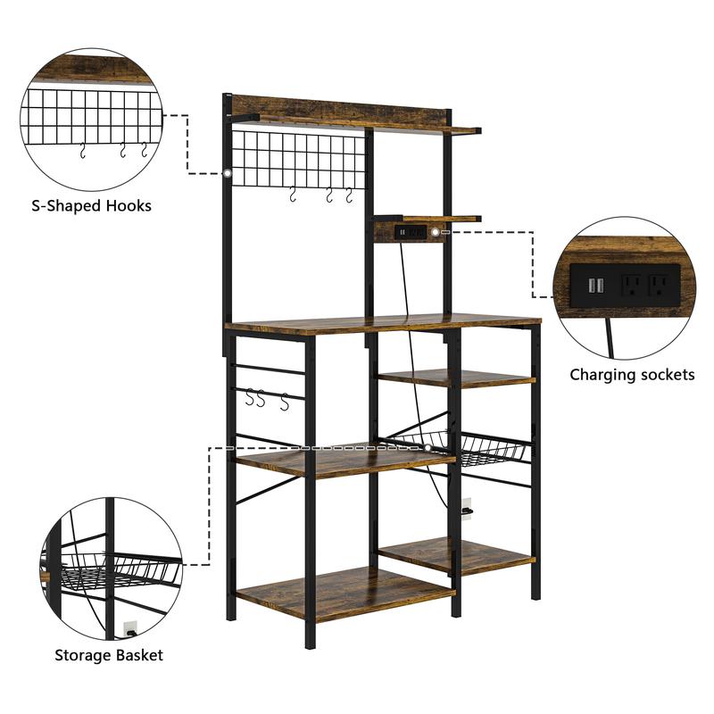 Multifunctional Kitchen Shelf Kitchen Bakers Rack with Storage, 5-Tier Microwave Oven Stand Shelf , Freestanding Utility Kitchen Storage Rack Organiser