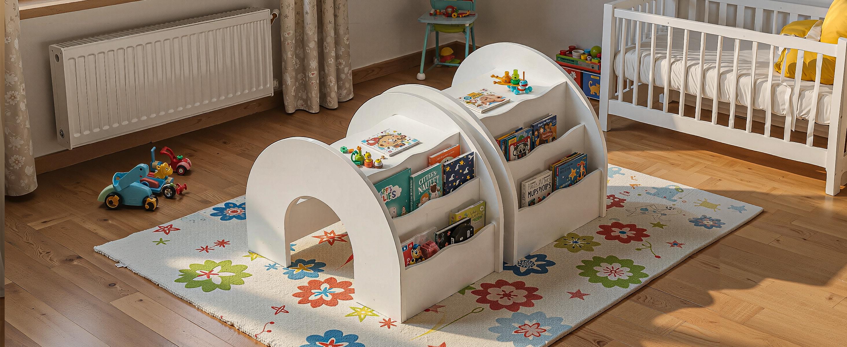 COZPAW 3-in-1 Kids Table and Chair Set, Toddler Activity Table with Book Shelf for Ages 2-7 | Arched Baby Bookshelf with Desk for Reading Drawing Playing (white)