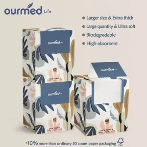 Ourmed Life Face Towels, Disposable Biodegradable Facial Towels for Sensitive Skin, Ultra Soft Lint- free Facial Wipes for Washing Face, Skincare and Makeup Remover, Dry Wipes, 10"×7.9" Extra Large（60/120/180 Count）Skincare & Makeup Removal
